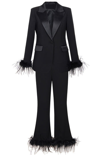 Fuchsia 2 Piece Peak Lapel  Women Prom Suits with Feather